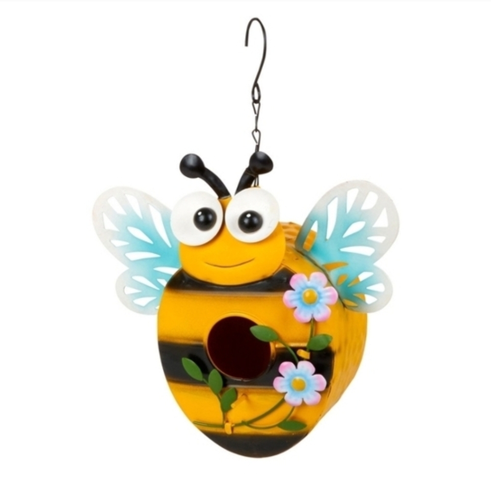 Bee-Themed Hanging Metal Birdhouse
